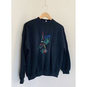 Vintage 90s La Tour Eiffel Tower Paris Black Embroidered  Sweater Size Small